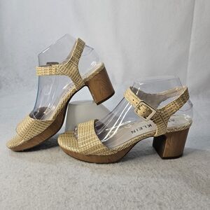 ANN KLEIN Raftan Sandals Sz 8 "Peony" Beige Block Stacked Heel Ankle Strap